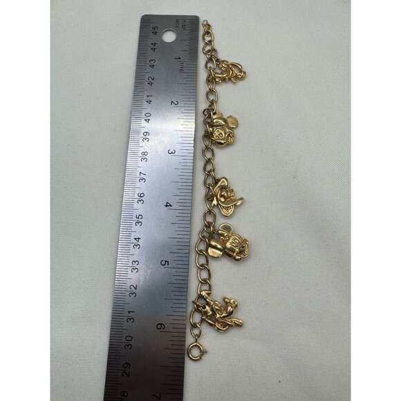 DISNEY Vtg Kids Gold Tone Charm Bracelet Mickey Minnie Donald Pluto Collectible - Picture 3 of 7